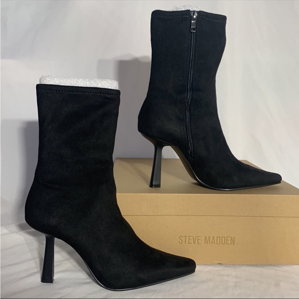Steve Madden Vakay Black Suede Stilleto Heeled Boots New With Box Womans - Picture 4 of 10